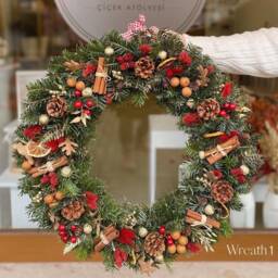 Christmas Front Door Wreath, Red Fireplace Decor, Thanksgiving Wreath For Door, Eucalyptus Merry - thumbnail 3