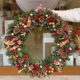 Christmas Front Door Wreath, Red Fireplace Decor, Thanksgiving Wreath For Door, Eucalyptus Merry - thumbnail 2