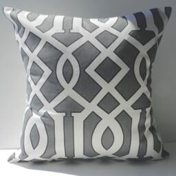 New 18x18 Inch Designer Handmade Pillow Cases in Grey Imperial Trellis Style Pattern - thumbnail 1