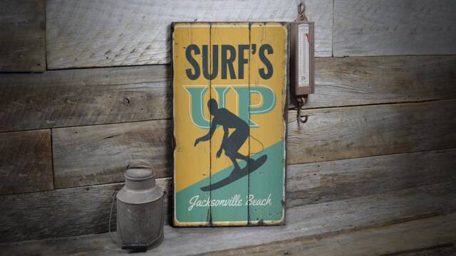 Surfs Up Wooden Box Sign, Ocean House Decor Lifestyle, Decor, Sale Wall - Old Sign - image 1