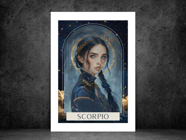 Scorpio Zodiac Tarot Print - Astrology Poster Celestial Wall Art Mystical Horoscope Decor Gift A5 A4 A3 Framed Or Unframed - image 1