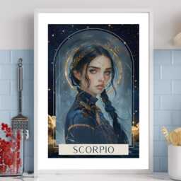 Scorpio Zodiac Tarot Print - Astrology Poster Celestial Wall Art Mystical Horoscope Decor Gift A5 A4 A3 Framed Or Unframed - thumbnail 2