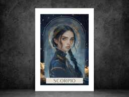 Scorpio Zodiac Tarot Print - Astrology Poster Celestial Wall Art Mystical Horoscope Decor Gift A5 A4 A3 Framed Or Unframed - thumbnail 1