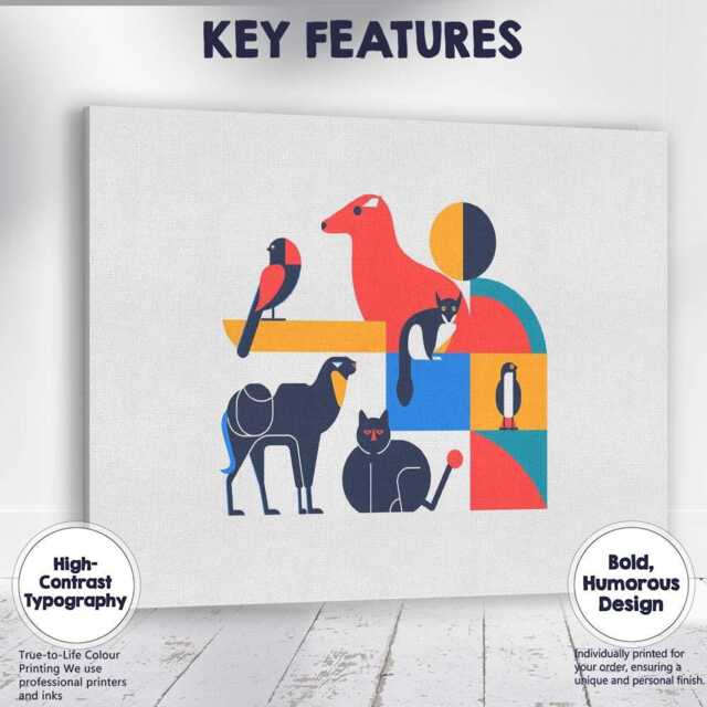Scandinavian Geometric Woodland Animals Modern Illustration Canvas Wall Art Print Decor Picture Ready To Hang - image 1