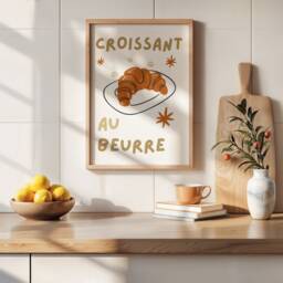 Croissant Au Beurre Wall Print, French Boho Art, Art Print - thumbnail 1