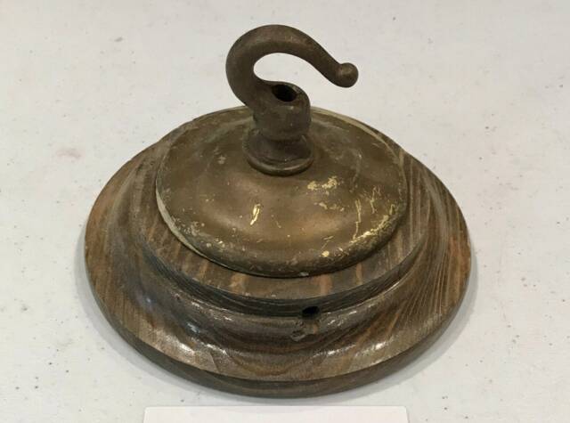 Brass Ceiling Hook Lamp Chandelier Light Wall Patras Wooden Mount Hanging Chain Antique Old - image 1