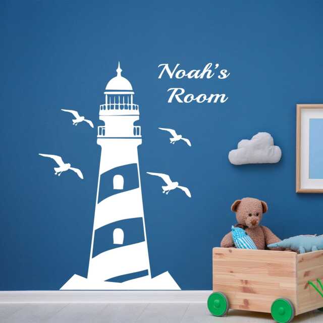 Personalized Lighthouse Wall Decal - Nautical Nursery, Custom Name Sticker - image 1