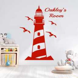 Personalized Lighthouse Wall Decal - Nautical Nursery, Custom Name Sticker - thumbnail 4