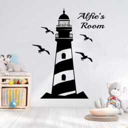 Personalized Lighthouse Wall Decal - Nautical Nursery, Custom Name Sticker - thumbnail 2