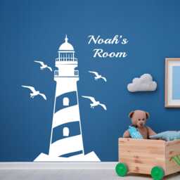 Personalized Lighthouse Wall Decal - Nautical Nursery, Custom Name Sticker - thumbnail 1