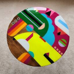 Vibrant Epoxy Resin Coffee Table Round, Colorful, Modern Art - thumbnail 3