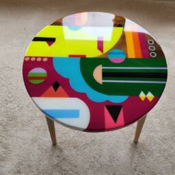 Vibrant Epoxy Resin Coffee Table Round, Colorful, Modern Art - thumbnail 2