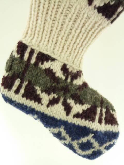 Christmas Stocking Wool Felt Hand Made Ecuador Venicia Imports Off White Almond Cream Grey Wine Navy Patterns Recycled Repurposed 943 - image 1