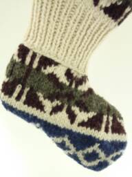 Christmas Stocking Wool Felt Hand Made Ecuador Venicia Imports Off White Almond Cream Grey Wine Navy Patterns Recycled Repurposed 943
