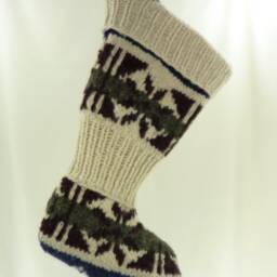 Christmas Stocking Wool Felt Hand Made Ecuador Venicia Imports Off White Almond Cream Grey Wine Navy Patterns Recycled Repurposed 943 - thumbnail 2