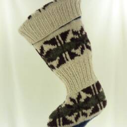 Christmas Stocking Wool Felt Hand Made Ecuador Venicia Imports Off White Almond Cream Grey Wine Navy Patterns Recycled Repurposed 943 - thumbnail 3