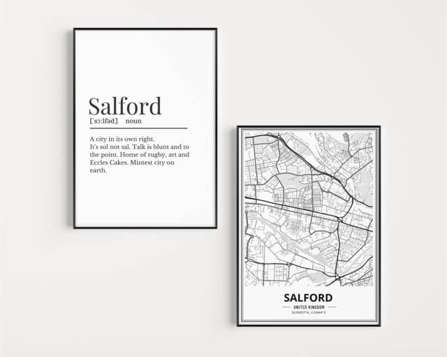 Salford Prints, Map Print Set , Gift, Gift For Salfordians, Wall Of Print, Definition - image 1