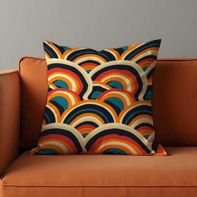 Retro Rainbow Cushion Cover, Bold Arch Pattern Throw Pillow Mid-Century Modern Case, Living Room Classic Boho Decor - image 1