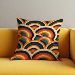 Retro Rainbow Cushion Cover, Bold Arch Pattern Throw Pillow Mid-Century Modern Case, Living Room Classic Boho Decor - thumbnail 2
