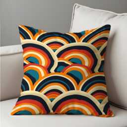 Retro Rainbow Cushion Cover, Bold Arch Pattern Throw Pillow Mid-Century Modern Case, Living Room Classic Boho Decor - thumbnail 3