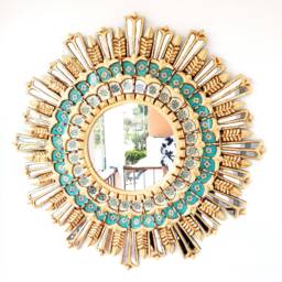 Peruvian Gold Royal Sunburst Mirror 78 cm Handmade Wall Decor - Carved Wood Round Luxury Statement For Living Room Entryway Bathroom - thumbnail 1