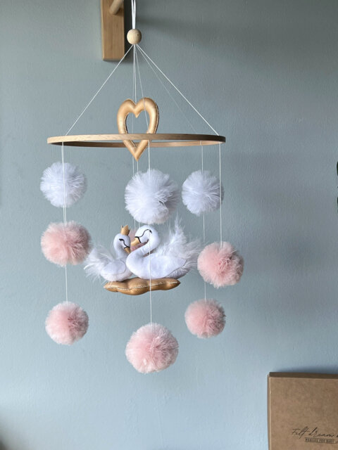 Swan Baby Girl Mobile, Nursery Decor, Shower Gift - image 1