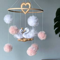 Swan Baby Girl Mobile, Nursery Decor, Shower Gift - thumbnail 3