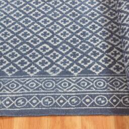 Indigo Blue Cotton Dhurrie Rug Dabu Block Print, Hand Washable - thumbnail 2