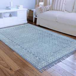 Indigo Blue Cotton Dhurrie Rug Dabu Block Print, Hand Washable - thumbnail 3