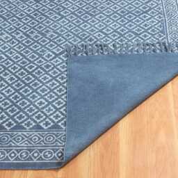 Indigo Blue Cotton Dhurrie Rug Dabu Block Print, Hand Washable - thumbnail 4