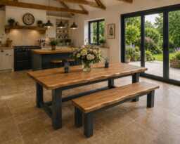 Handmade Solid Canadian Quebec Pine Refectory Dining Table Live Edge - Made To Order Farmhouse Bespoke Wooden