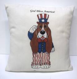 "Basset Hound Accent Pillow - 14"" X ""God Bless America" - thumbnail 1