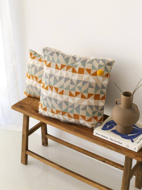 Textured Blue Yellow Beige Throw Pillow Cover, Any Custom Size Colorful Soft Case, Geometric Triangle Pattern Pillow, Cover Only - image 1