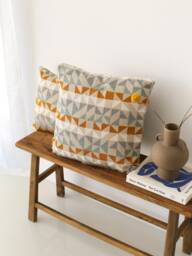 Textured Blue Yellow Beige Throw Pillow Cover, Any Custom Size Colorful Soft Case, Geometric Triangle Pattern Pillow, Cover Only - thumbnail 1
