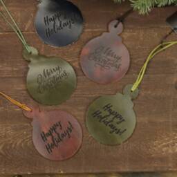 Leather Christmas Ornaments Big, Merry Ornaments, Happy Holidays Ornaments Engraved, Navy Ornament. Olive Green Ornament - thumbnail 4