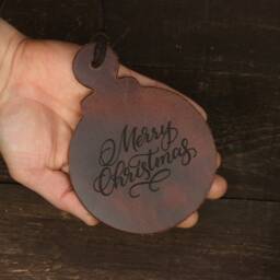 Leather Christmas Ornaments Big, Merry Ornaments, Happy Holidays Ornaments Engraved, Navy Ornament. Olive Green Ornament - thumbnail 2