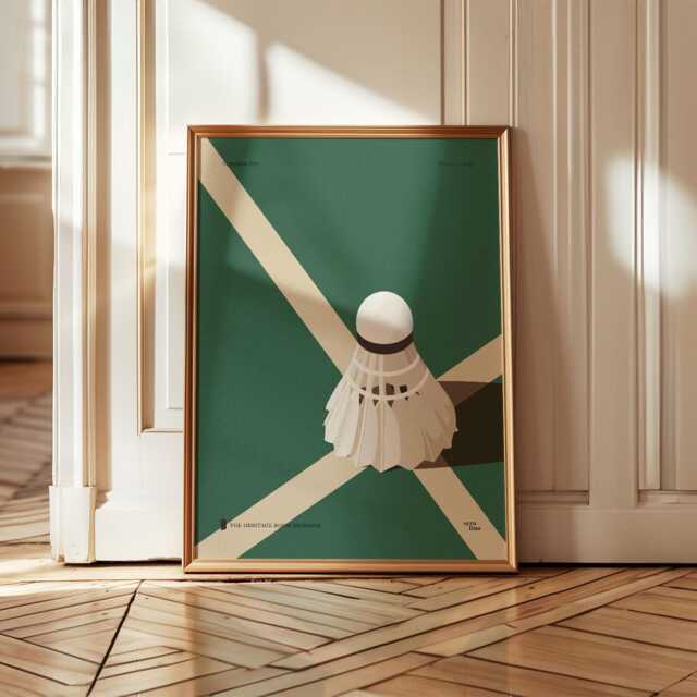 Retro Badminton Art Print - Vintage Sports Poster Bold Shuttlecock Wall For Home Suspended Play - The Heritage Room Collection - image 1