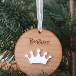 Personalised Princess Christmas Ornament Engraved Wood Bauble - thumbnail 3