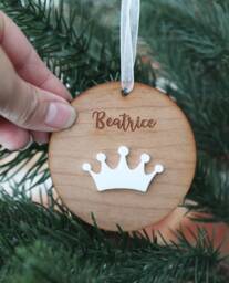 Personalised Princess Christmas Ornament Engraved Wood Bauble - thumbnail 1