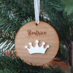 Personalised Princess Christmas Ornament Engraved Wood Bauble - thumbnail 2