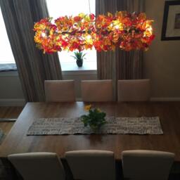 Warm Orange Floral & Leaves Resin Chandelier Elegant Dining Room Lighting Decor - thumbnail 4