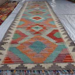 3x9 Ft Chubi Maimana Stunning New Runner Rug, Afghan Handmade Kilim Flatweave Oriental Turkmen Area Hallway Rug - thumbnail 2