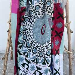 Bohemian Cotton Kantha Suzani Quilt Blanket - Handcrafted Indian Bedding Coverlet With Artistic Floral Stitch Pattern - thumbnail 3
