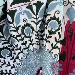 Bohemian Cotton Kantha Suzani Quilt Blanket - Handcrafted Indian Bedding Coverlet With Artistic Floral Stitch Pattern - thumbnail 2