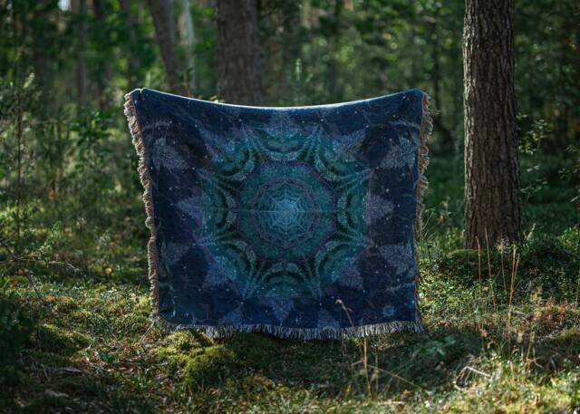 Blue Cosmic Owl Mandala Woven Blanket, Mystical Home Decor, 100% Cotton, Shipped From Us - image 1