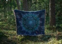 Blue Cosmic Owl Mandala Woven Blanket, Mystical Home Decor, 100% Cotton, Shipped From Us - thumbnail 1