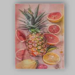 Vintage Tropical Pineapple & Grapefruit Still Life Canvas Wall Art Print Decor Picture Ready To Hang - thumbnail 1