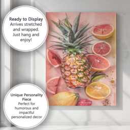 Vintage Tropical Pineapple & Grapefruit Still Life Canvas Wall Art Print Decor Picture Ready To Hang - thumbnail 3