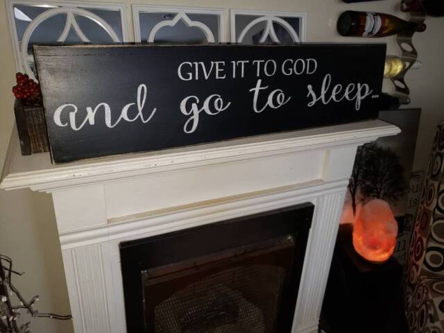 Give It To God & Go Sleep Sign Master Bedroom Distressed Wood Wall Hanging Religious Decor Rustic Modern Farmhouse - image 1