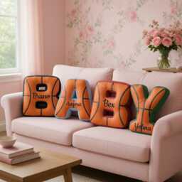 Personalized Basketball Letter Pillows, Initial Pillow With Name, Gift, Lover Player Fans Sports Gifts - thumbnail 2
